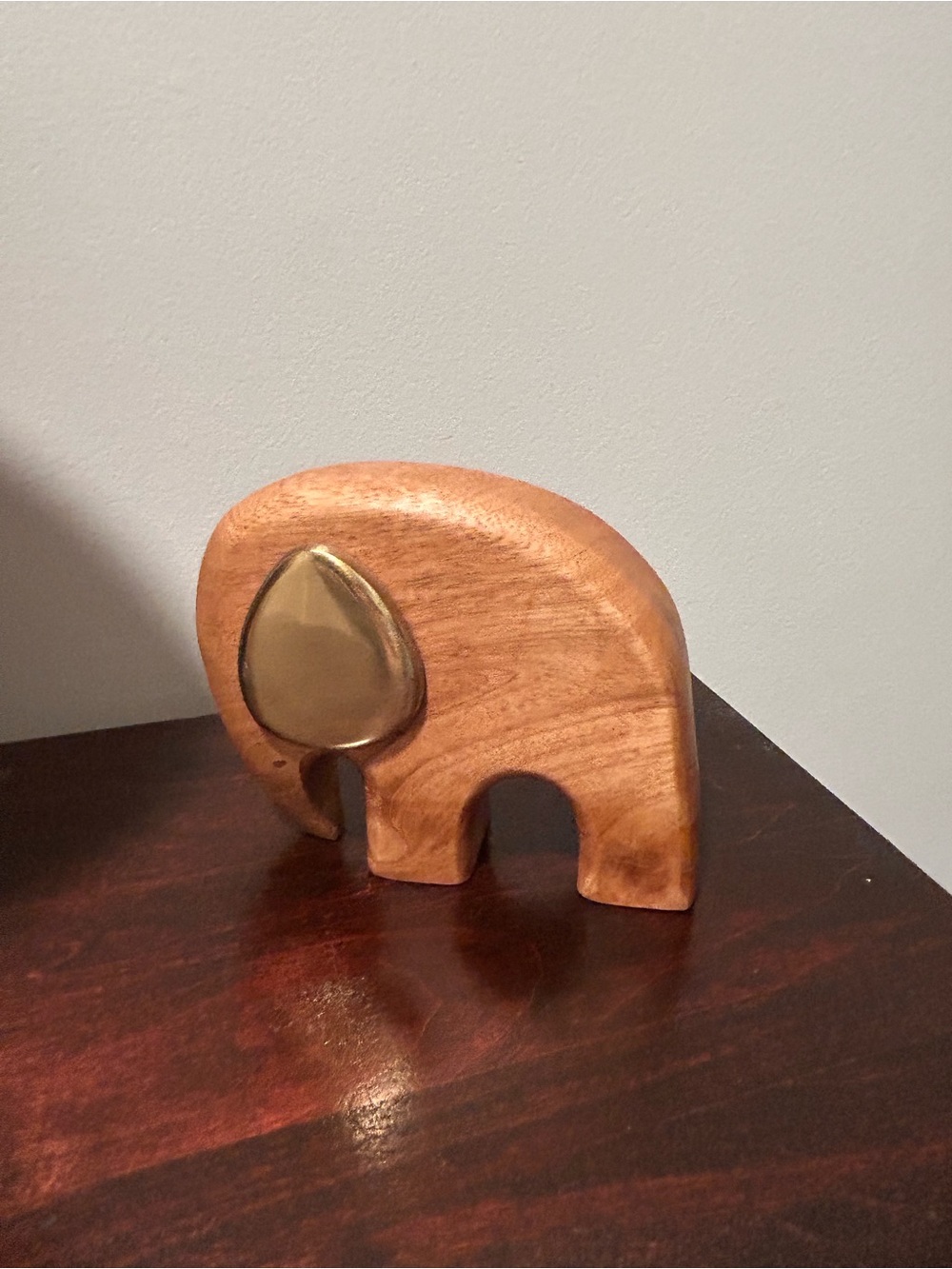 Crate & Barrel mid century modern mango wood & brass elephant sculpture
